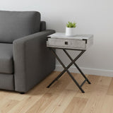 24" Black And Gray Wood And Metal End Table With Drawer