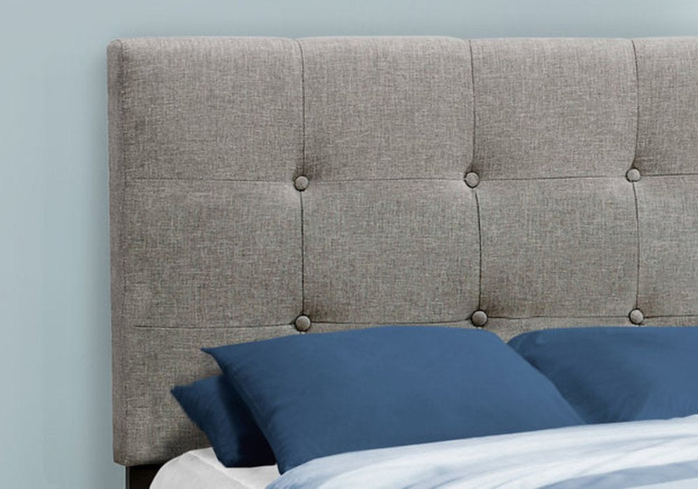 Beige Twin Tufted Upholstered Linen Bed Frame with Nailhead Trim