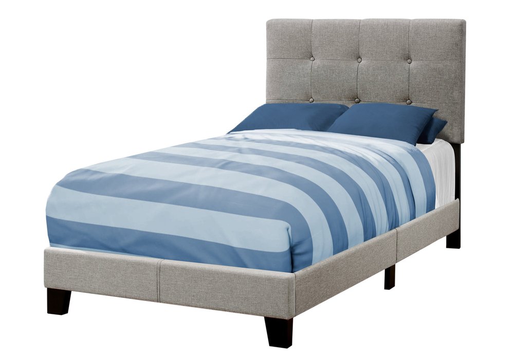 Beige Twin Tufted Upholstered Linen Bed Frame with Nailhead Trim