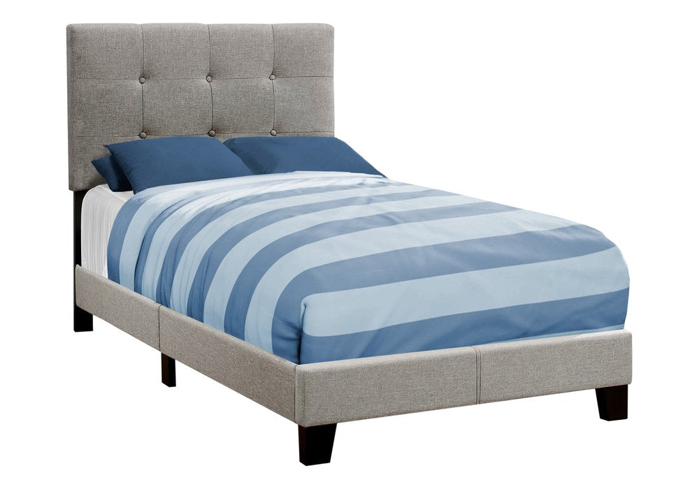 Beige Twin Tufted Upholstered Linen Bed Frame with Nailhead Trim