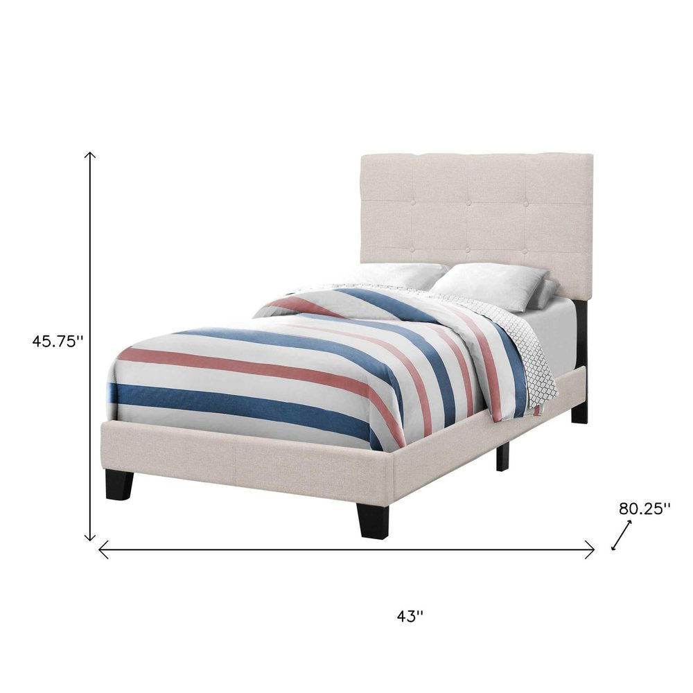 Gray Twin Tufted Upholstered Linen Bed Frame with Nailhead Trim