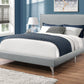 Gray Solid Wood Queen Upholstered Linen Bed Frame with Nailhead Trim