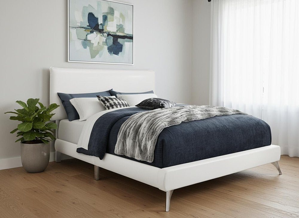 Gray Solid Wood Queen Upholstered Linen Bed Frame with Nailhead Trim