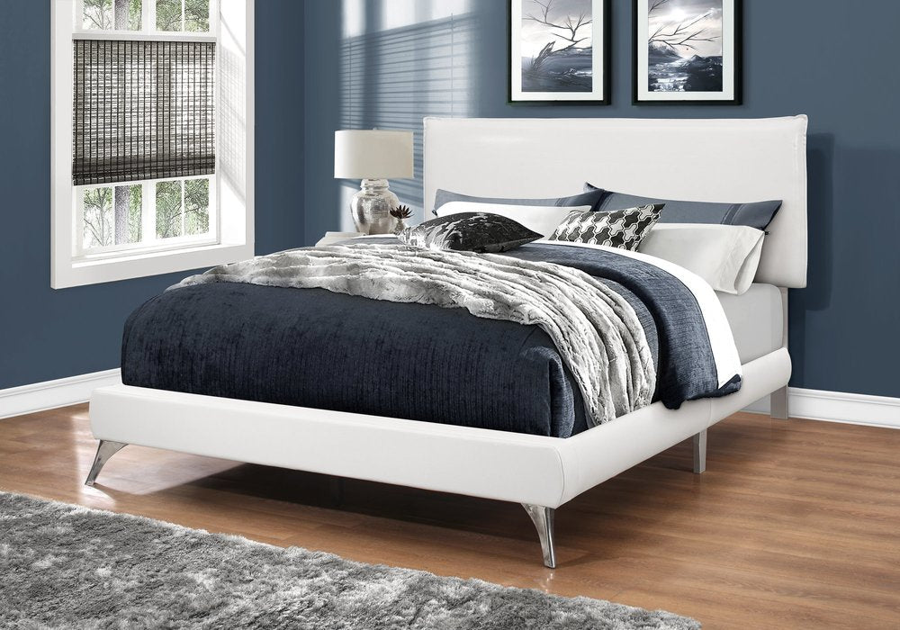 White Solid Wood Queen Upholstered Linen Bed Frame