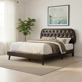 Brown Queen Tufted Upholstered Faux Leather Bed Frame