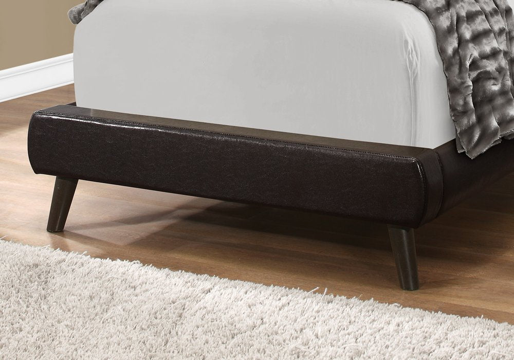 Brown Twin Tufted Upholstered Faux Leather Bed Frame