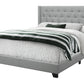 Gray Solid Wood And Tufted Linen Queen Bed Frame with Nailhead Trim