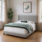 Gray Solid Wood And Tufted Linen Queen Bed Frame with Nailhead Trim