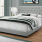 Gray Solid Wood And Tufted Linen Queen Bed Frame with Nailhead Trim