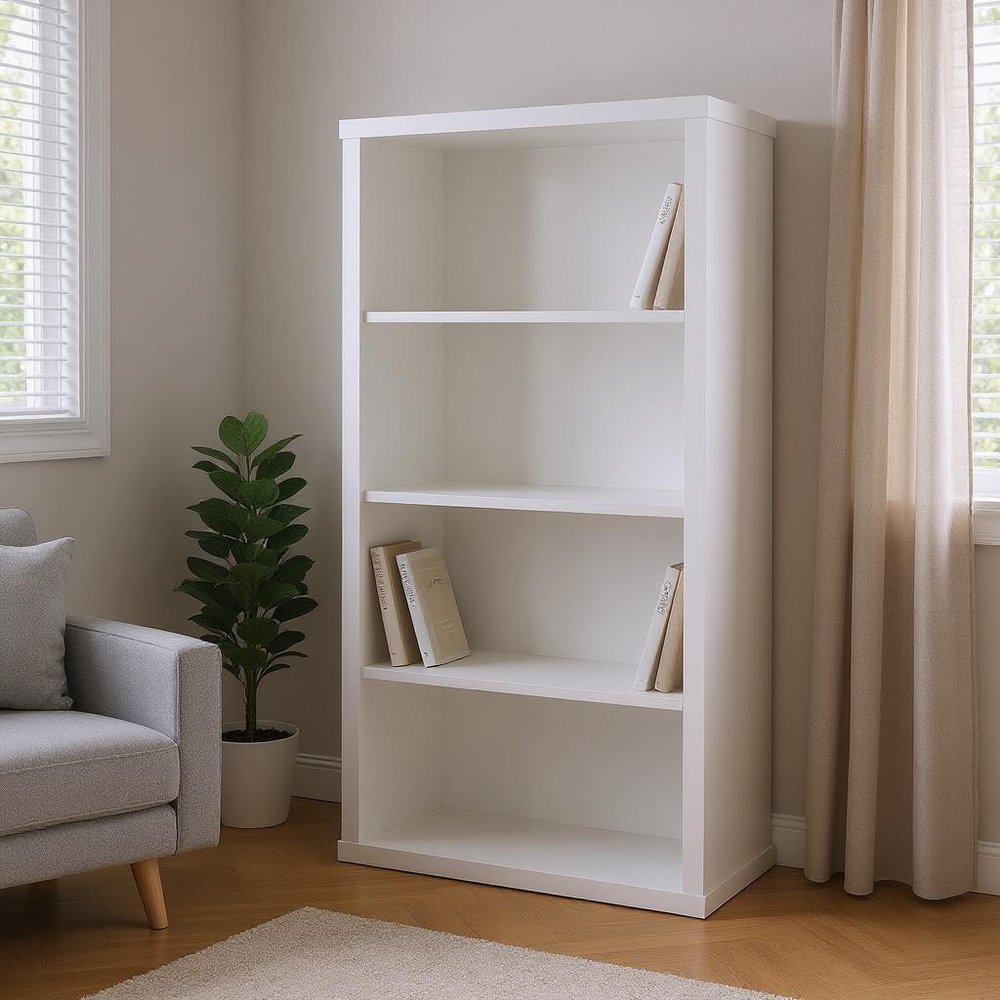 White Wood Adjustable Four Tier Bookcase