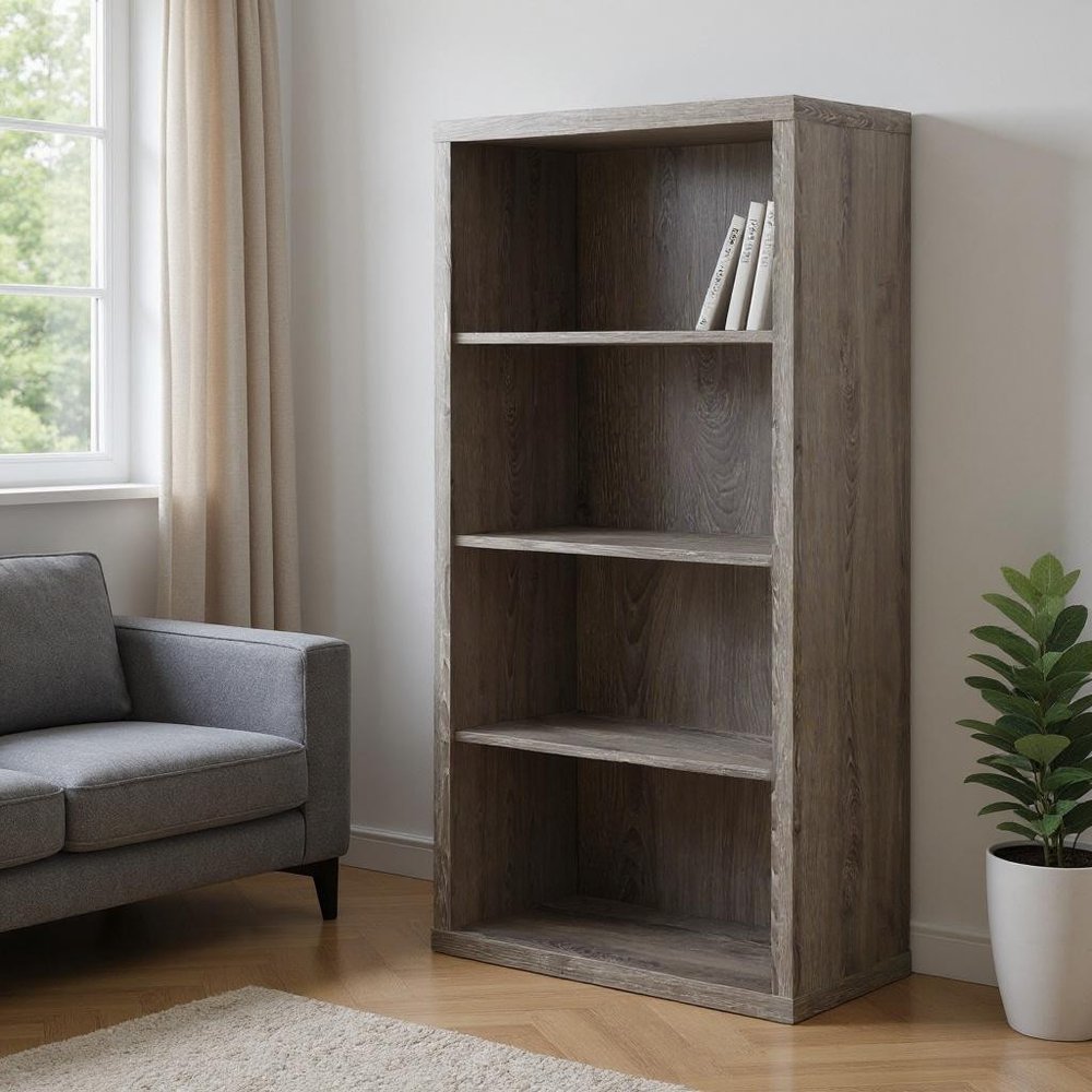 48" Taupe Distressed Wood Adjustable Four Tier Bookcase
