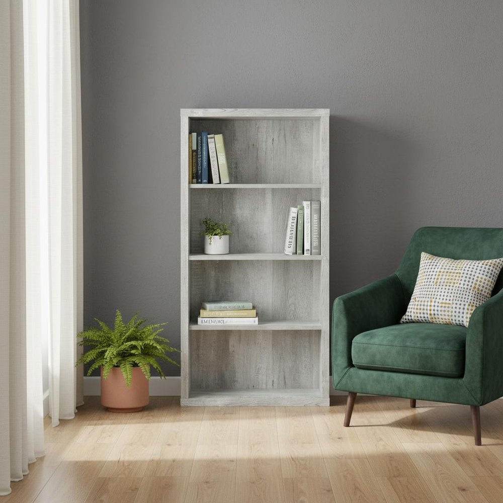 White Wood Adjustable Four Tier Bookcase