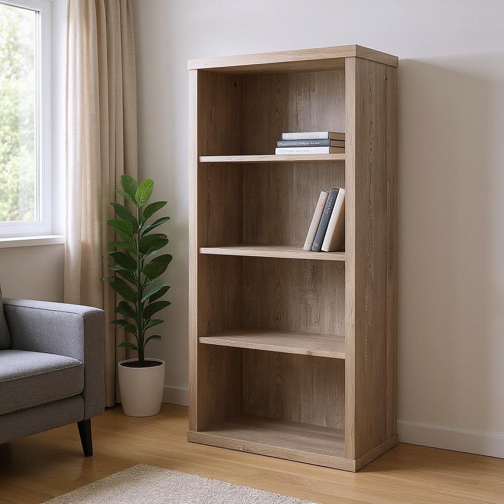 White Wood Adjustable Four Tier Bookcase