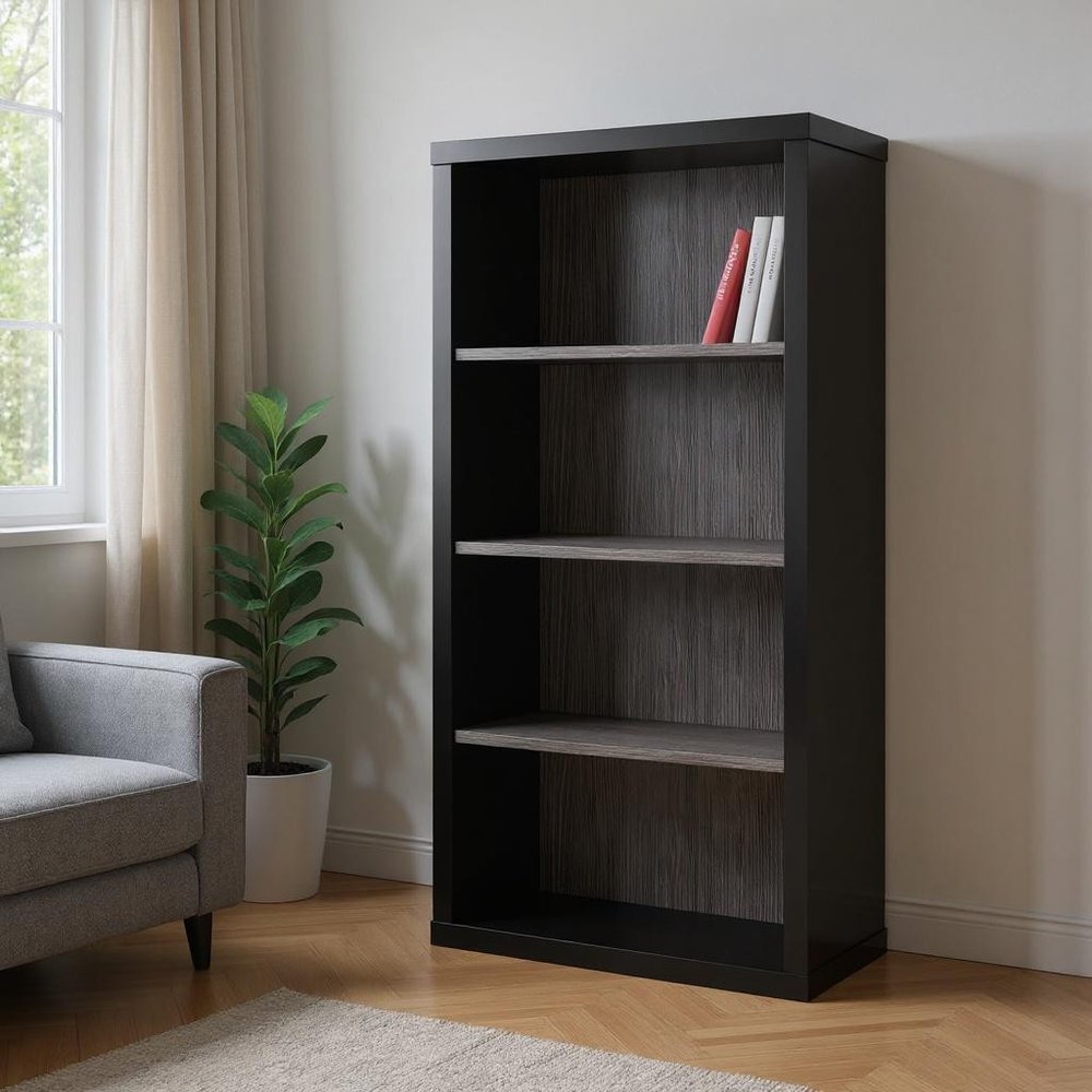 White Wood Adjustable Four Tier Bookcase