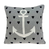 18" Black And Gray Nautical Cotton Throw Pillow