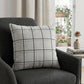 20" Gray Plaid Cotton Throw Pillow