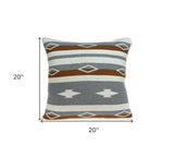 20" Brown Gray And Ivory Southwestern Cotton Throw Pillow
