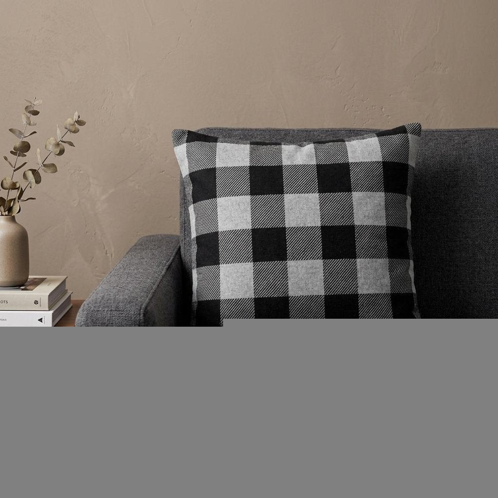 20" Gray Plaid Cotton Throw Pillow