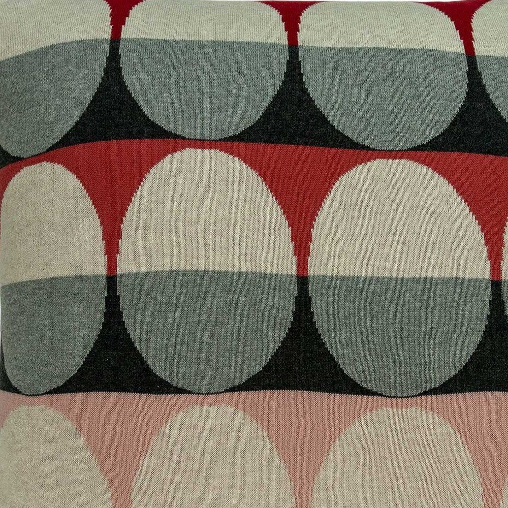 20" Gray Ivory And Red Geometric Cotton Throw Pillow