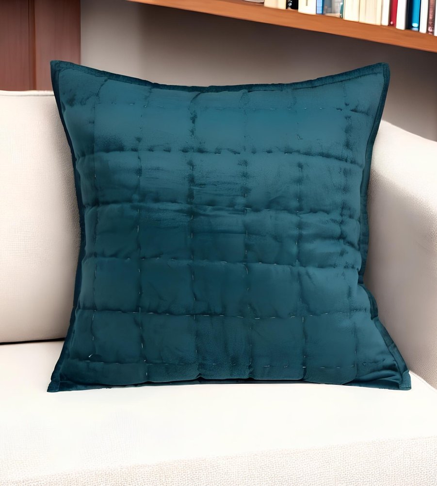 20" X 7" X 20" Transitional Teal Solid Quilted Pillow Cover With Poly Insert