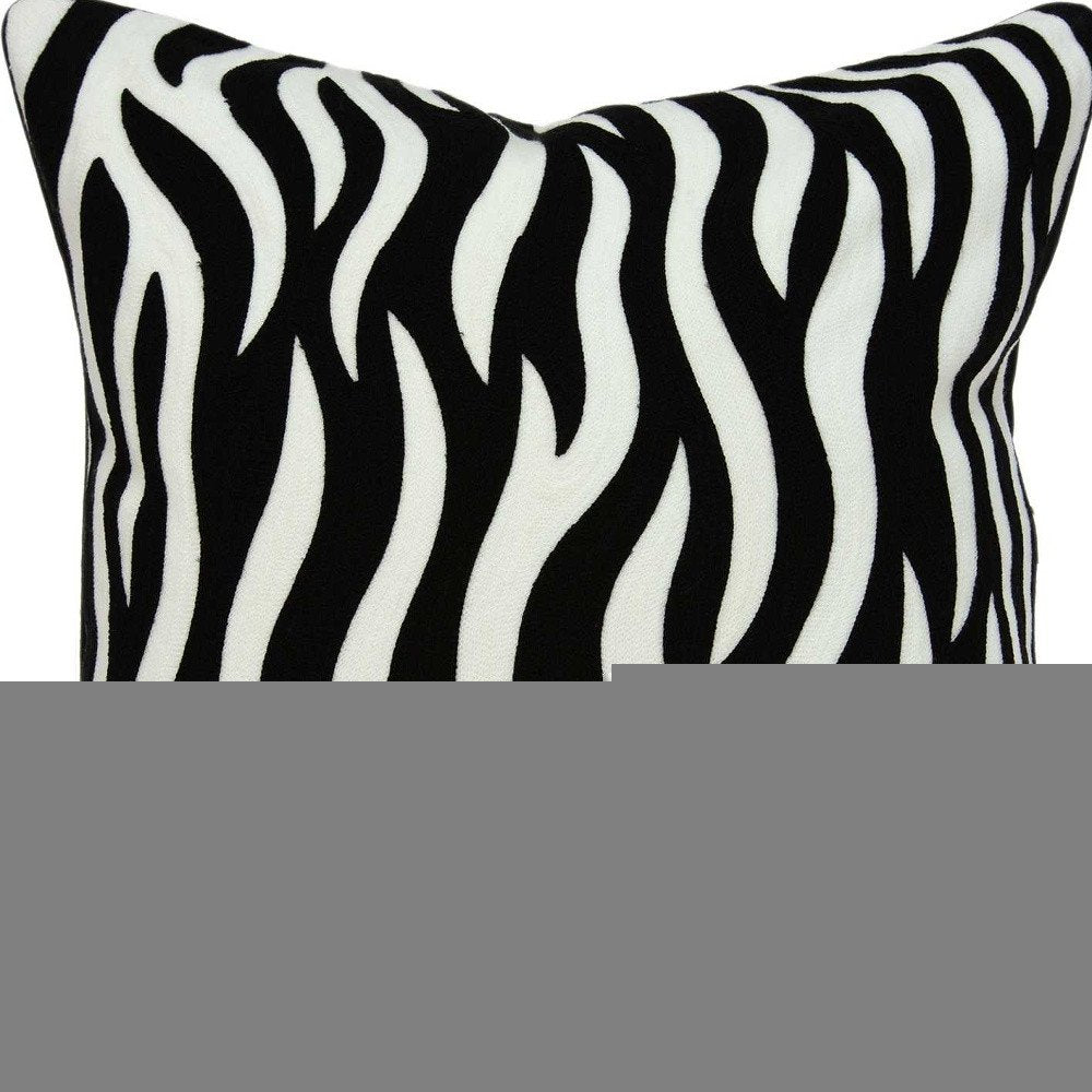 20" X 7" X 20" Transitional Black And White Zebra Pillow Cover With Poly Insert