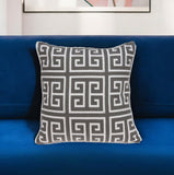 20" Gray and White Greek Key Cotton Throw Pillow