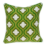 20" Green And White Quatrefoil Cotton Throw Pillow