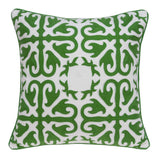 20" Green And White Stencil Cotton Throw Pillow