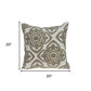 20" Ivory Damask Cotton Throw Pillow