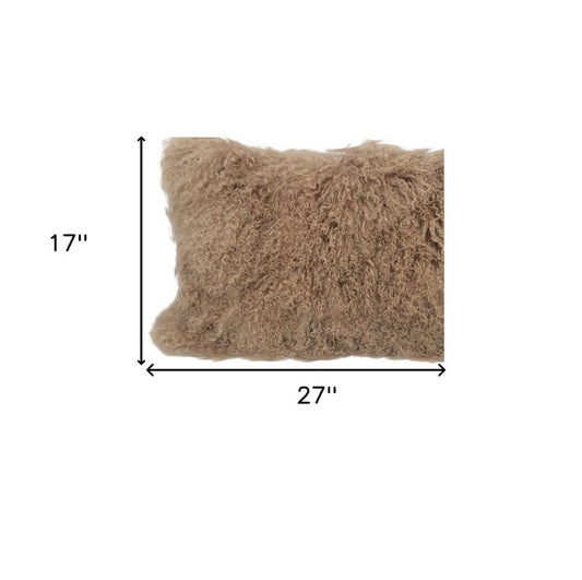 17" X 27" Beige Microsuede Down Lumbar Throw Pillow