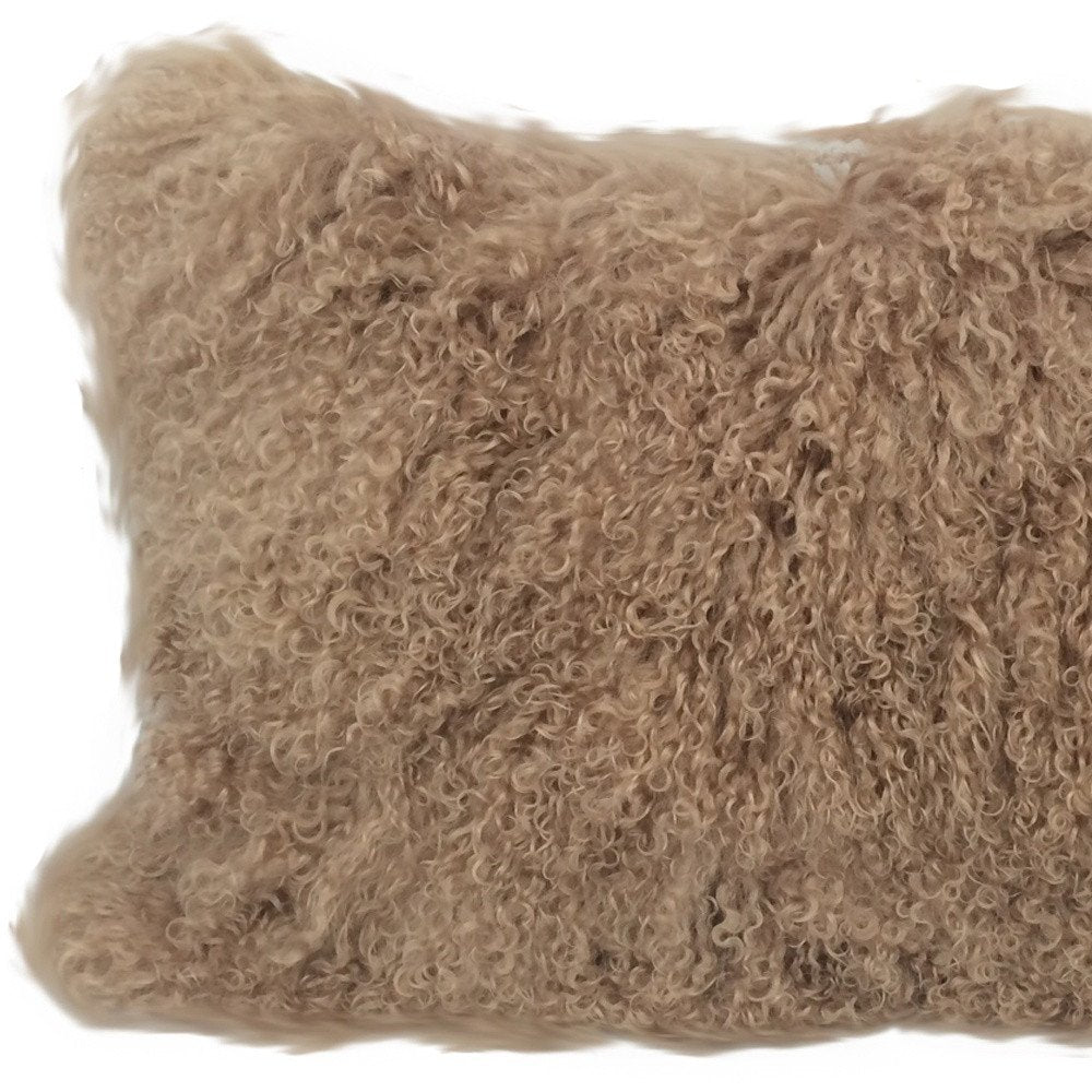 17" X 27" Beige Microsuede Down Lumbar Throw Pillow