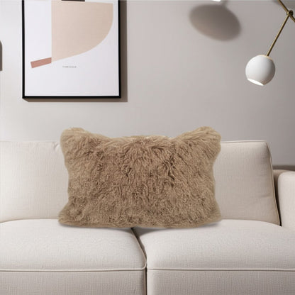 17" X 27" Beige Microsuede Down Lumbar Throw Pillow