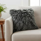 20" Black White Genuine Tibetan Lamb Fur Pillow With Microsuede Backing