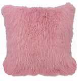 20" Pink Genuine Tibetan Lamb Fur Pillow With Microsuede Backing