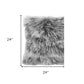 24" Grey Genuine Tibetan Lamb Fur Pillow With Microsuede Backing