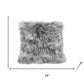 24" Grey Genuine Tibetan Lamb Fur Pillow With Microsuede Backing