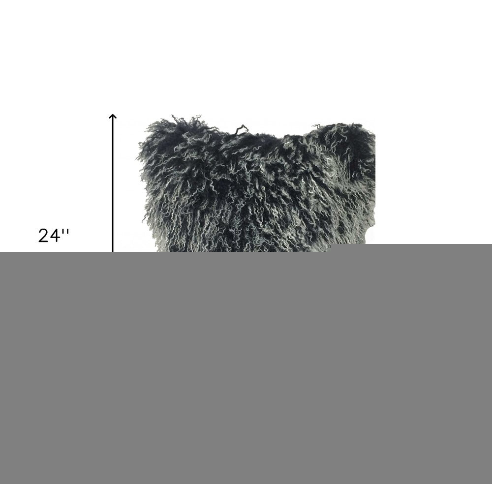 24" Black Genuine Tibetan Lamb Fur Pillow With Microsuede Backing