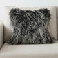 24" Black Genuine Tibetan Lamb Fur Pillow With Microsuede Backing