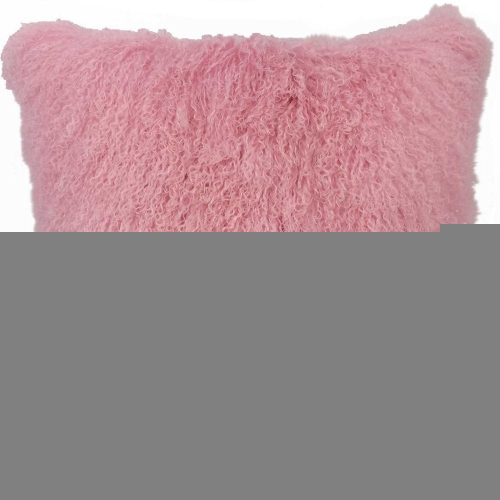 24" Pink Genuine Tibetan Lamb Fur Pillow With Microsuede Backing