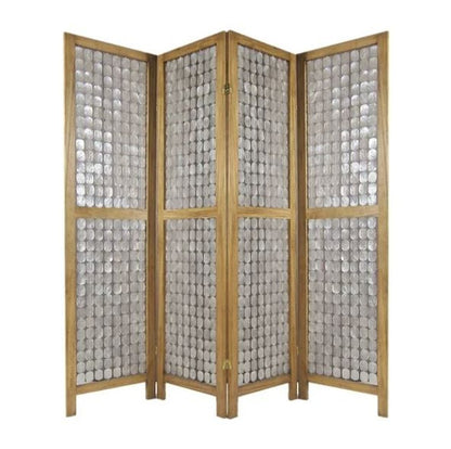 84" Clear Capiz Mother of Pearl Folding Three Panel Screen Room Divider