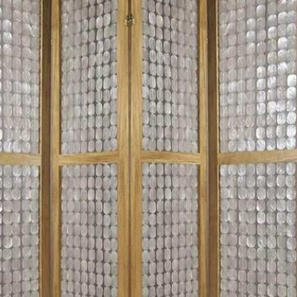 84" Clear Capiz Mother of Pearl Folding Three Panel Screen Room Divider