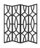 84" Black Solid Wood Folding Four Panel Screen Room Divider