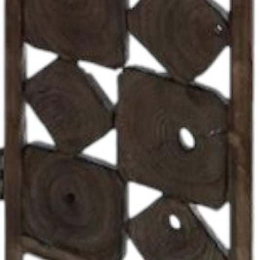 71" Brown Solid Wood Folding Three Panel Screen Room Divider
