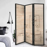 67" Natural Wood and Iron Folding Three Panel Screen Room Divider