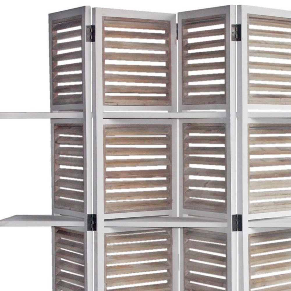 71" White Wood Folding Four Panel Screen Room Divider