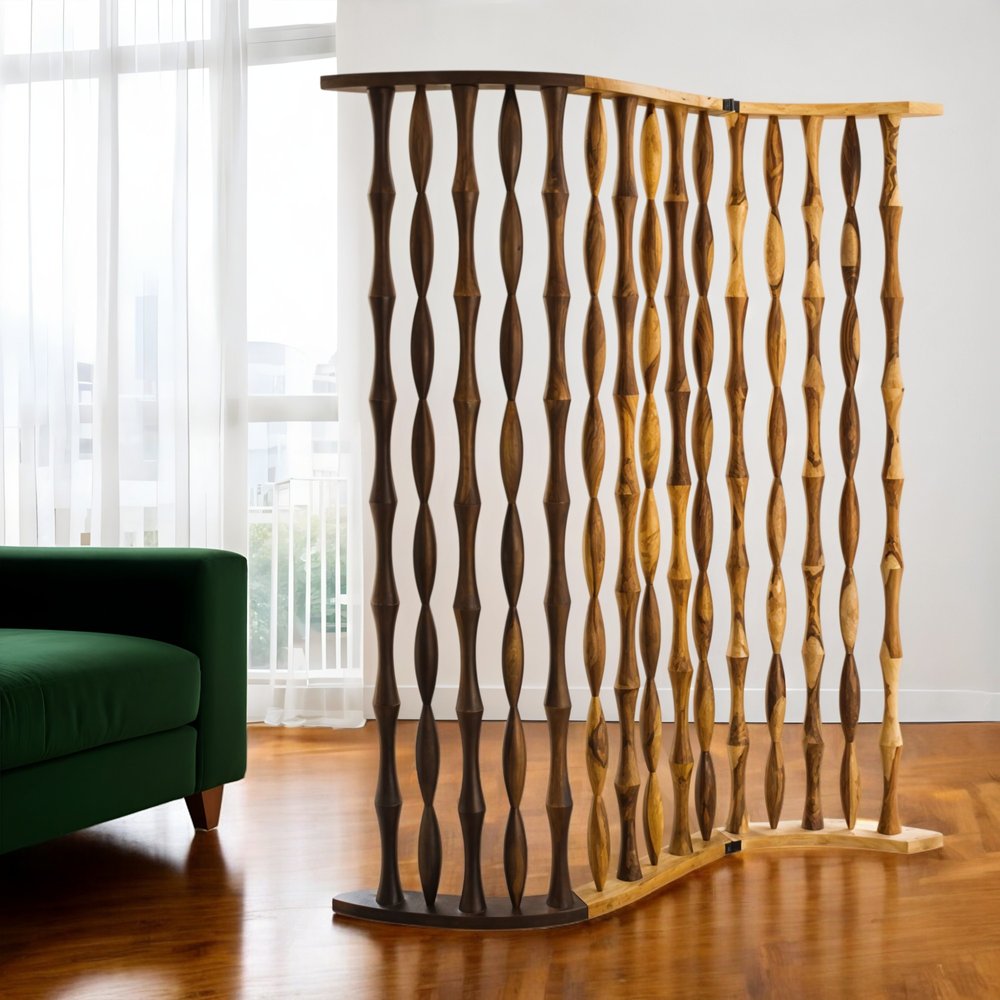 74" Natural Solid Wood Three Panel Screen Room Divider