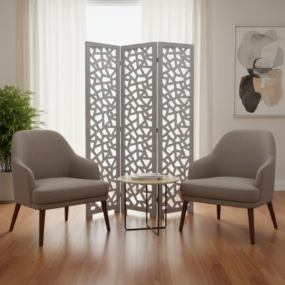 50" Gray Solid Wood Folding Three Panel Screen Room Divider