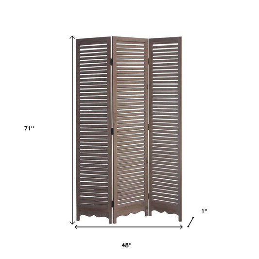 71" Brown Folding Three Panel Screen Room Divider