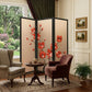63" Brown Fabric Folding Three Panel Screen Room Divider