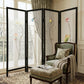 63" Black and White Fabric Folding Four Panel Screen Room Divider